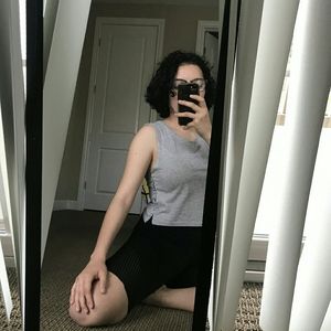 Trendy Gray tank top with safety pins